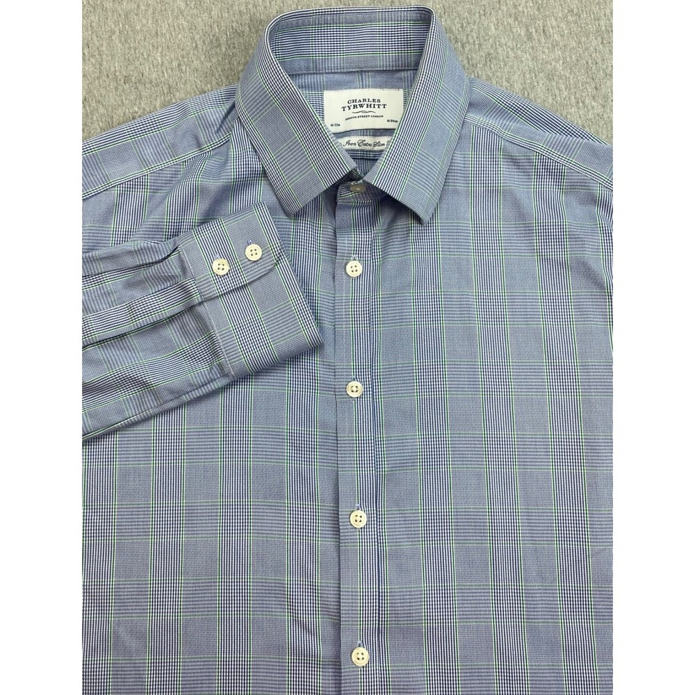 Charles Tyrwhitt Shirt Mens 16 - 33 Plaid 100% Cotton Extra Slim Fit Button Up